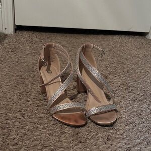 Elegant Tan Strappy Heels with Silver Details